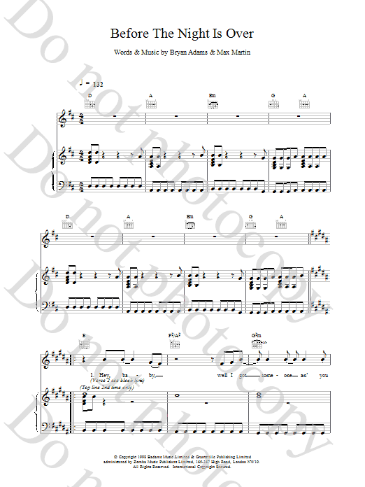 Bryan Adams Before The Night Is Over sheet music notes printable PDF score