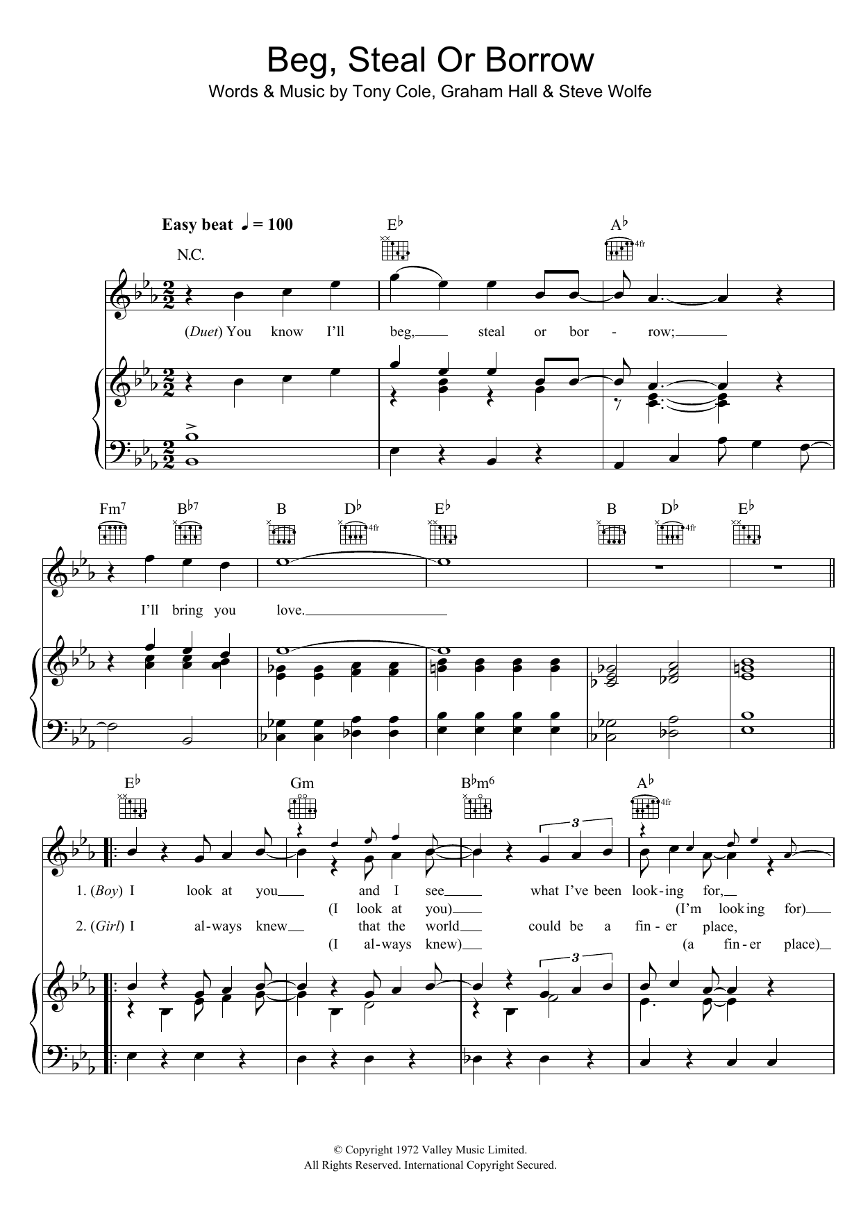 Download The New Seekers Beg, Steal Or Borrow Sheet Music