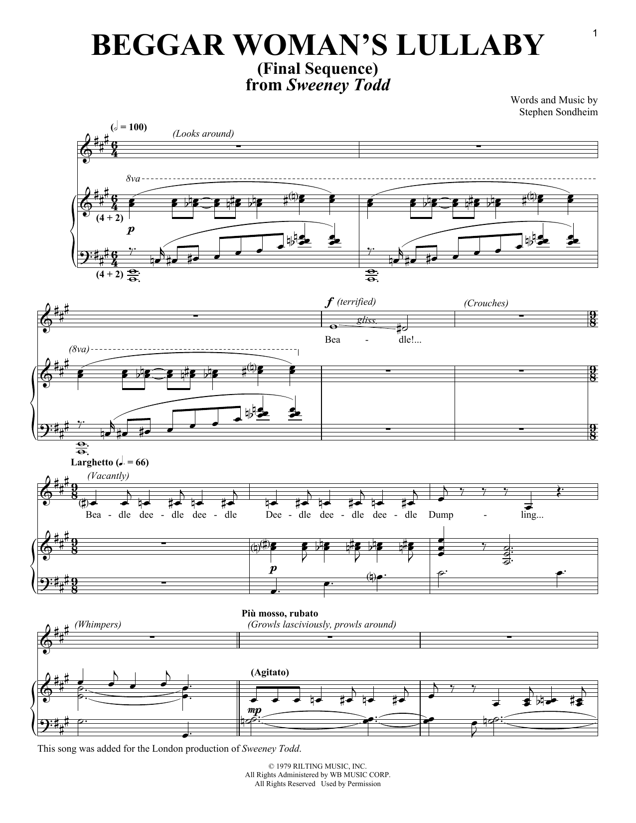 Download Stephen Sondheim Beggar Woman's Lullaby (Final Sequence) Sheet Music