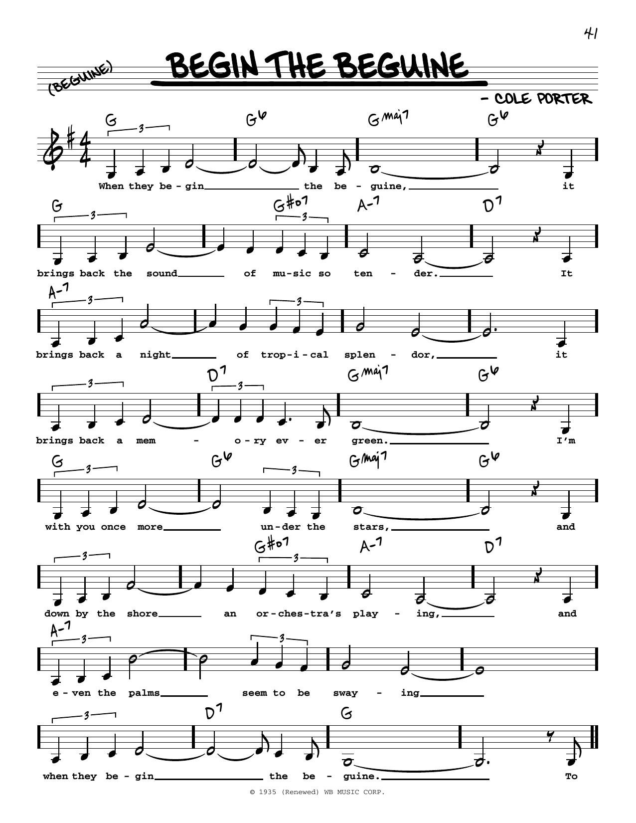 Download Cole Porter Begin The Beguine (Low Voice) Sheet Music