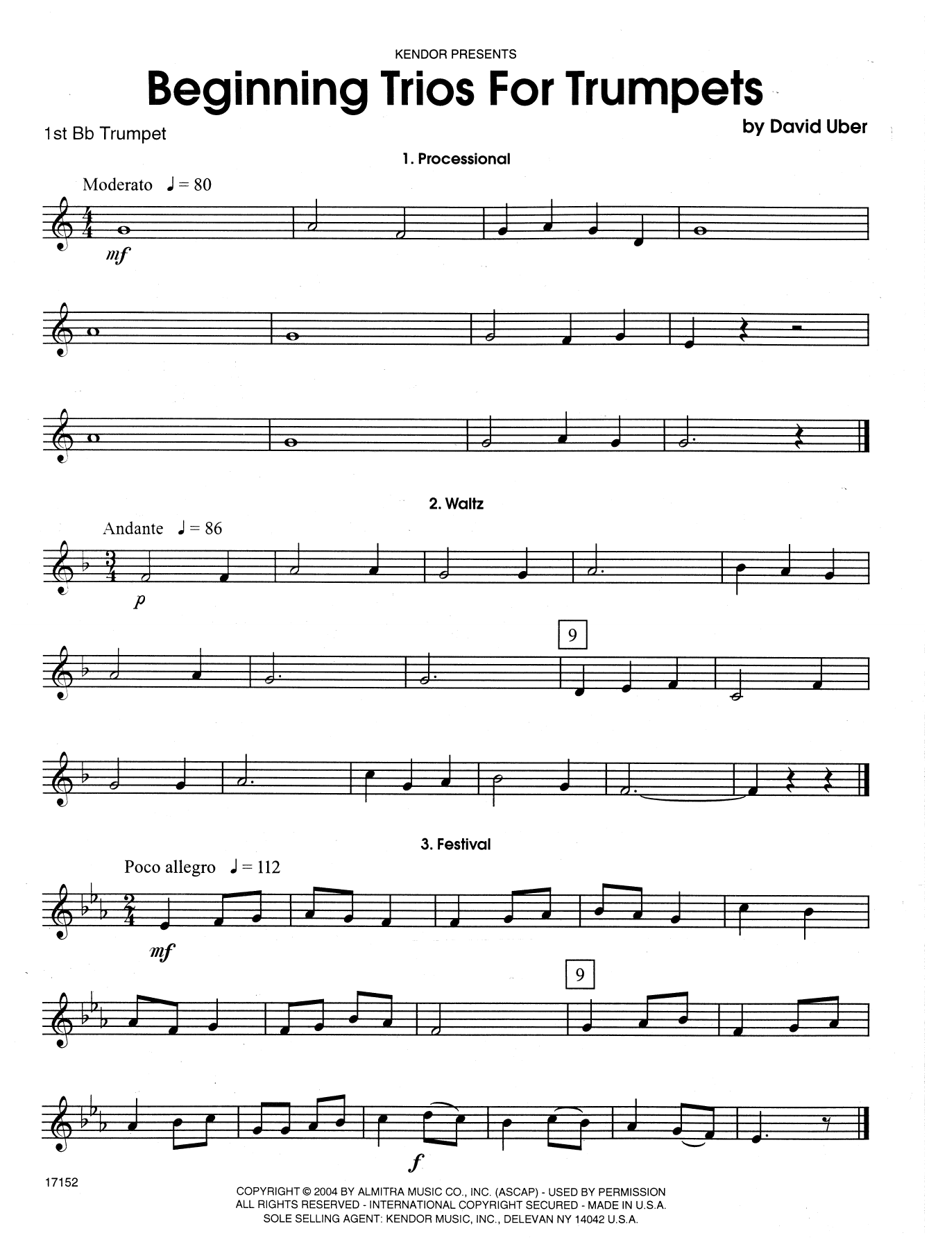 Download David Uber Beginning Trios For Trumpets - 1st Bb T Sheet Music