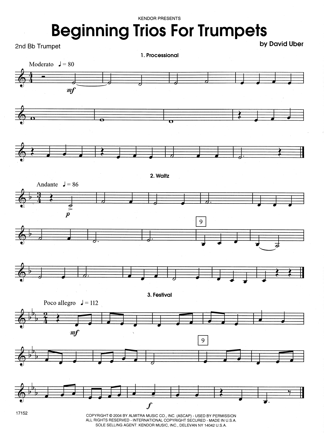 Download David Uber Beginning Trios For Trumpets - 2nd Bb T Sheet Music
