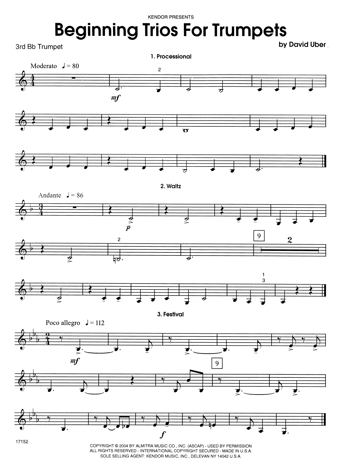 Download David Uber Beginning Trios For Trumpets - 3rd Bb T Sheet Music