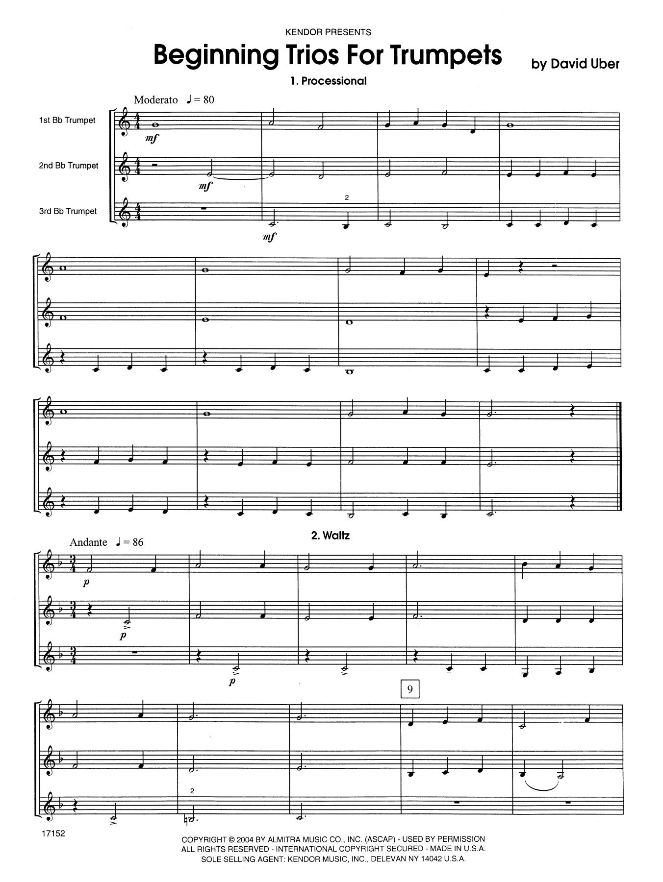 Download David Uber Beginning Trios For Trumpets - Full Sco Sheet Music