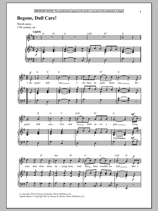 Download Anonymous Begone, Dull Care! Sheet Music