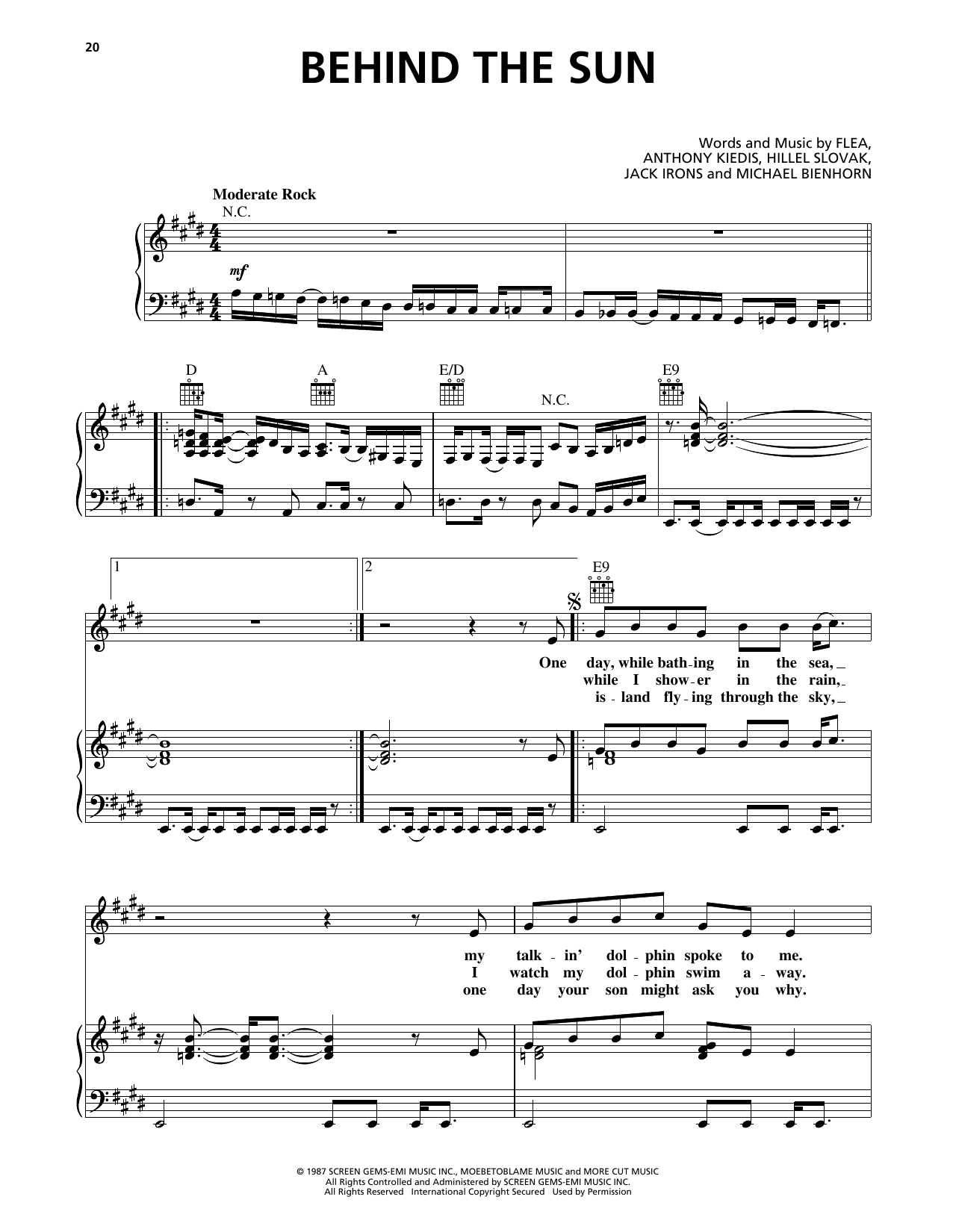 Download Red Hot Chili Peppers Behind The Sun Sheet Music
