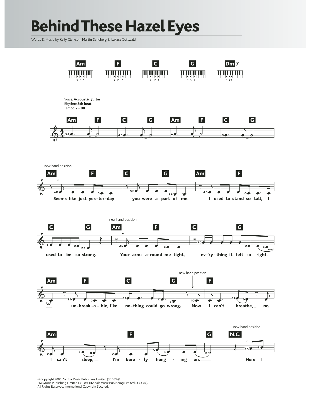 Download Kelly Clarkson Behind These Hazel Eyes Sheet Music