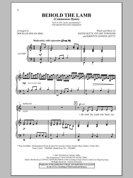 Download Douglas Nolan Behold The Lamb (Communion Hymn) Sheet Music