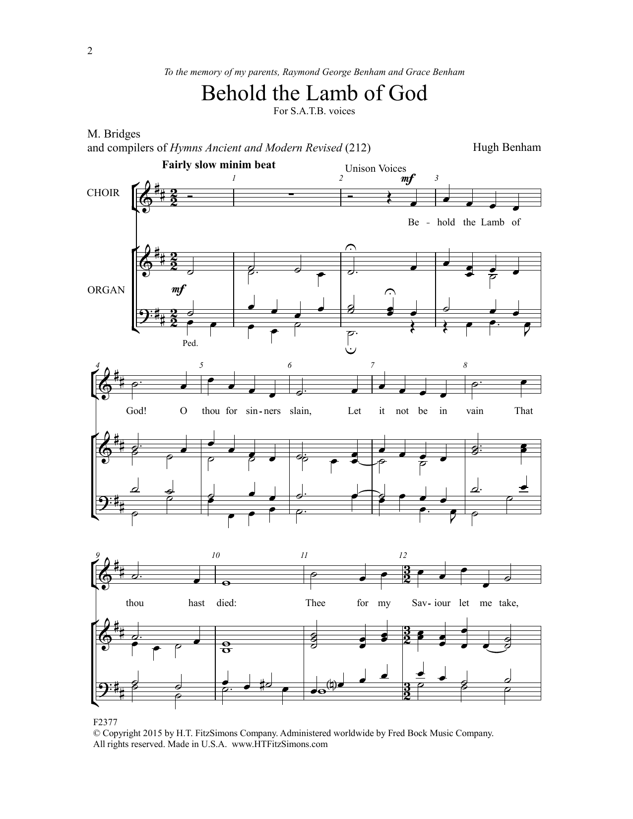 Download Hugh Benham Behold the Lamb of God Sheet Music