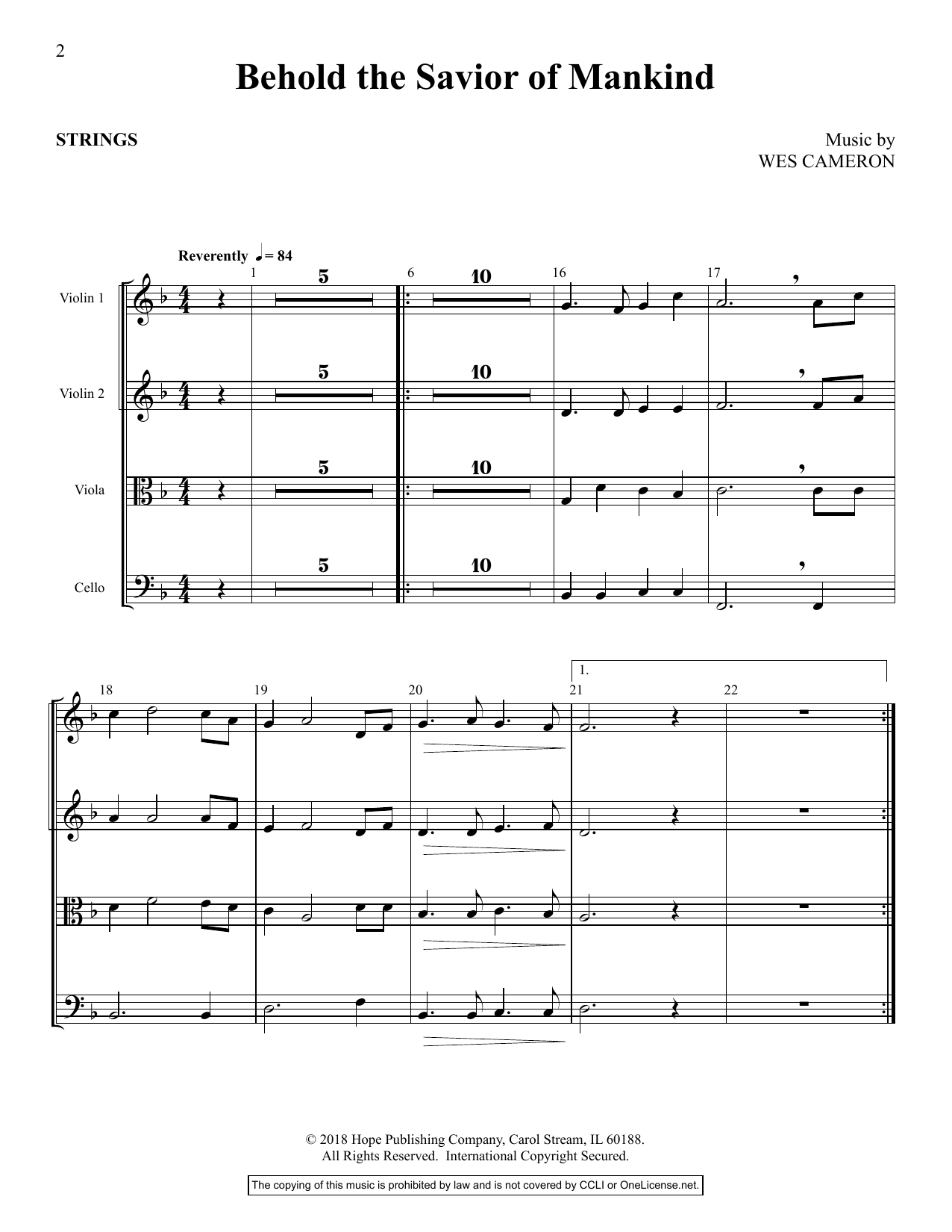 Download Wes Cameron Behold the Savior of Mankind - Full Sco Sheet Music