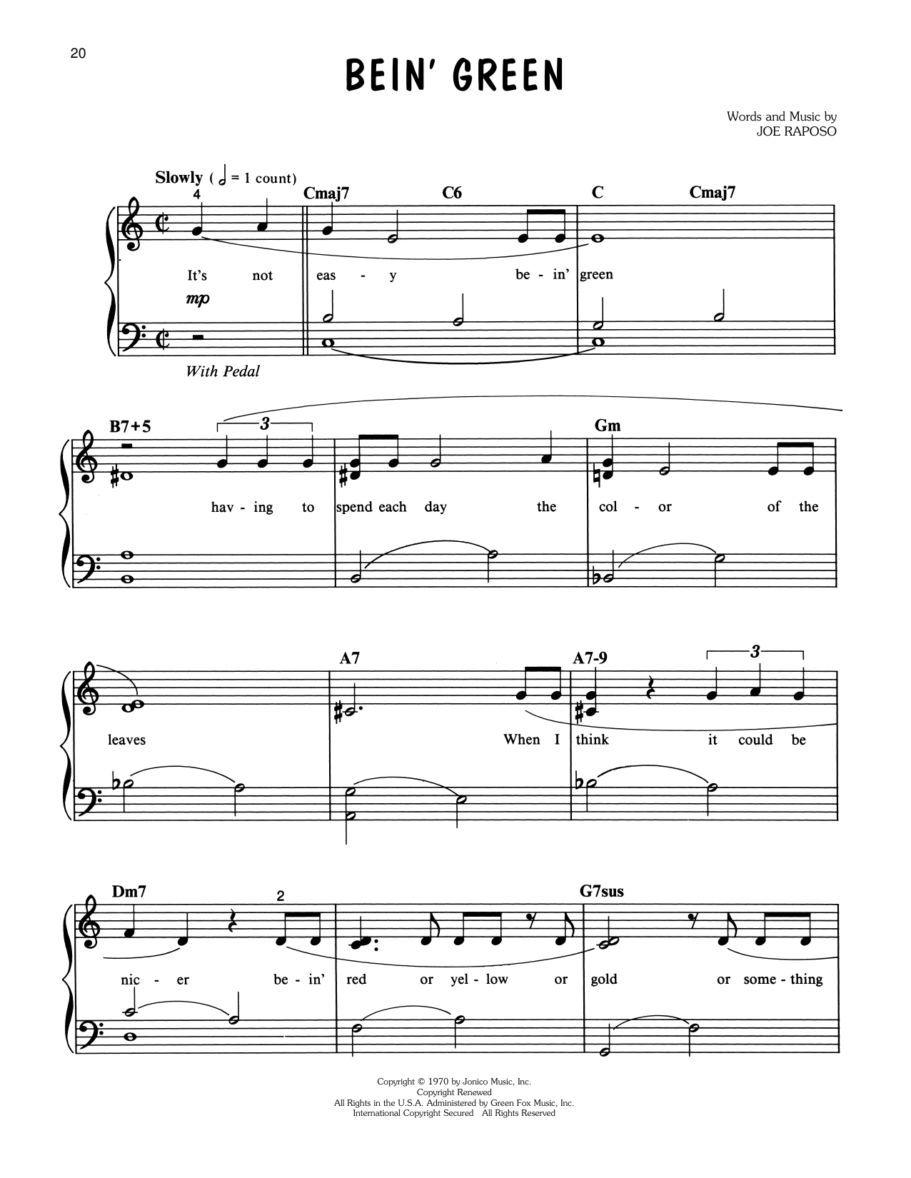 Download Kermit The Frog Bein' Green (from Sesame Street) Sheet Music