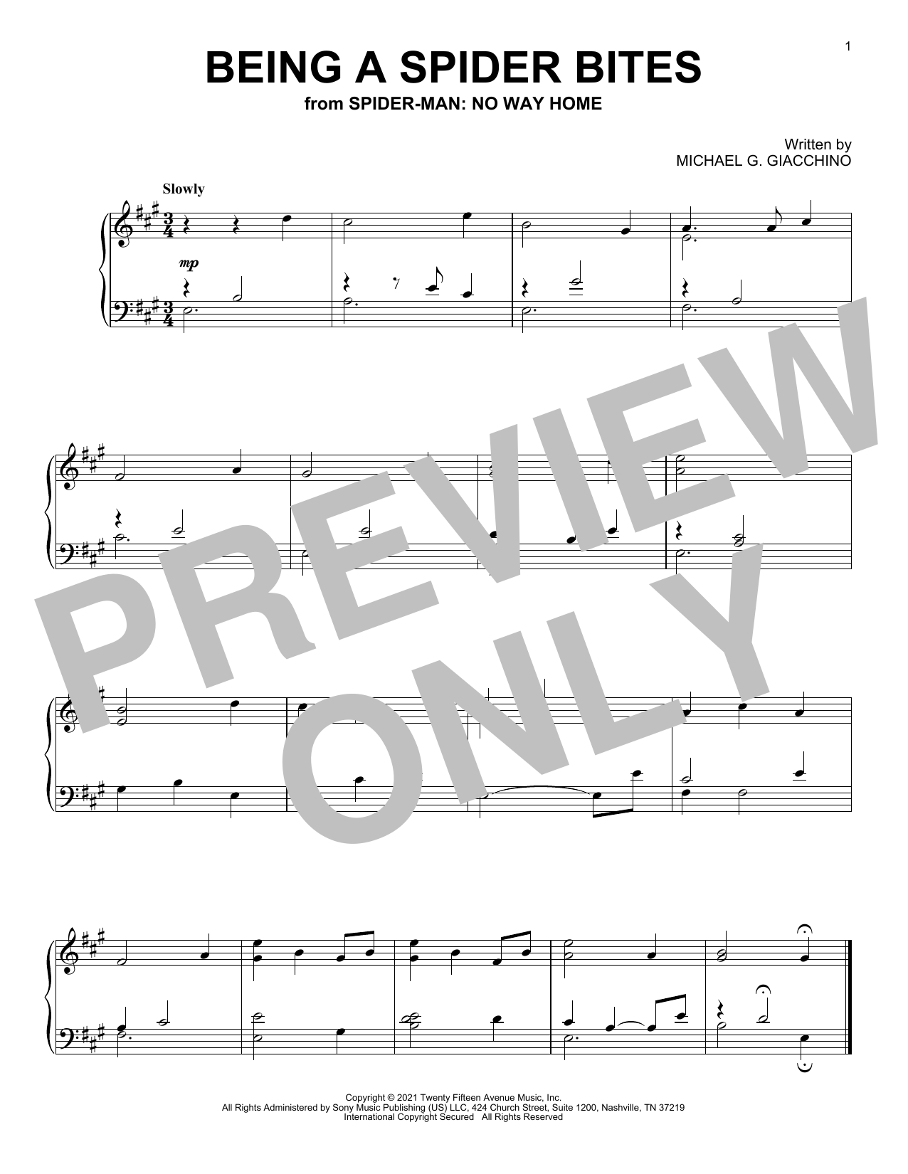Download Michael Giacchino Being A Spider Bites (from Spider-Man: Sheet Music
