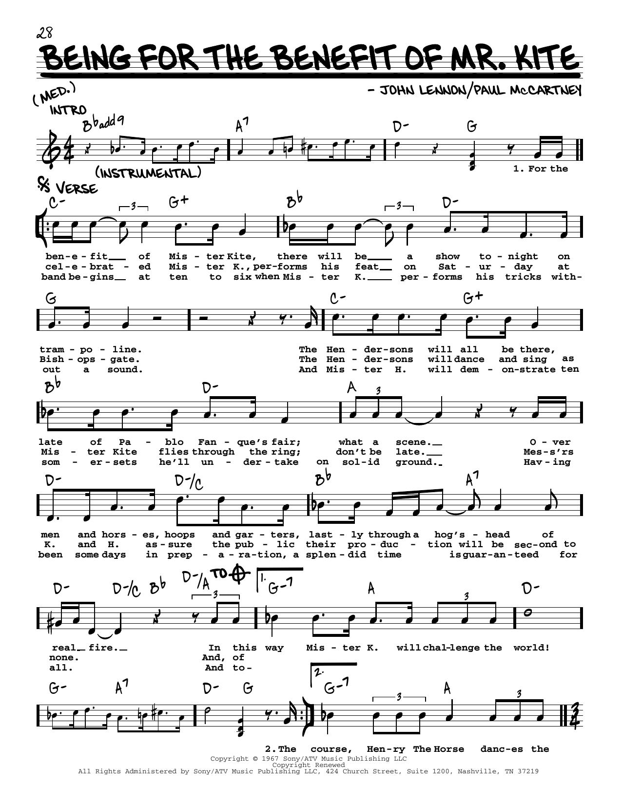 Download The Beatles Being For The Benefit Of Mr. Kite [Jazz Sheet Music