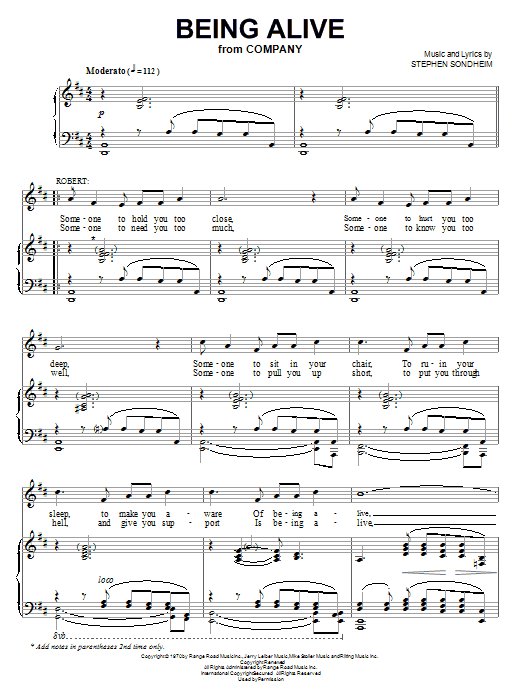 Stephen Sondheim Being Alive sheet music notes printable PDF score