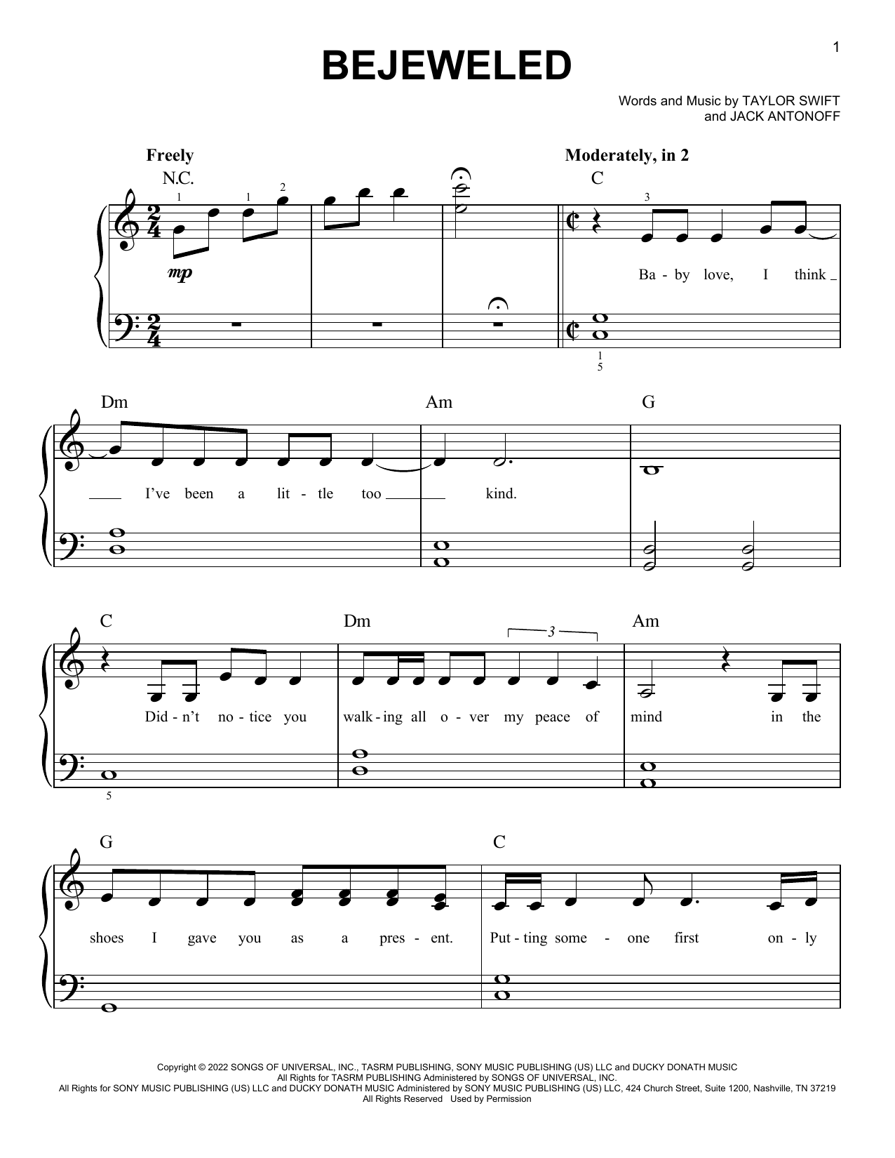 Download Taylor Swift Bejeweled Sheet Music