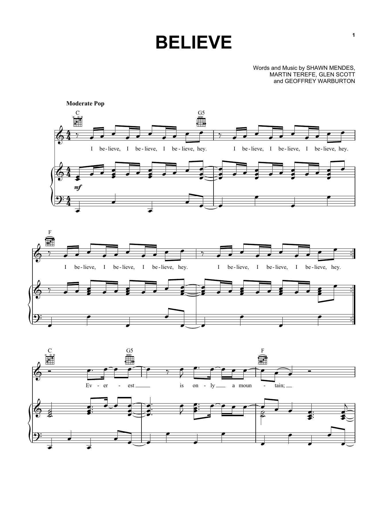 Download Shawn Mendes Believe (from Disney's Descendants) Sheet Music