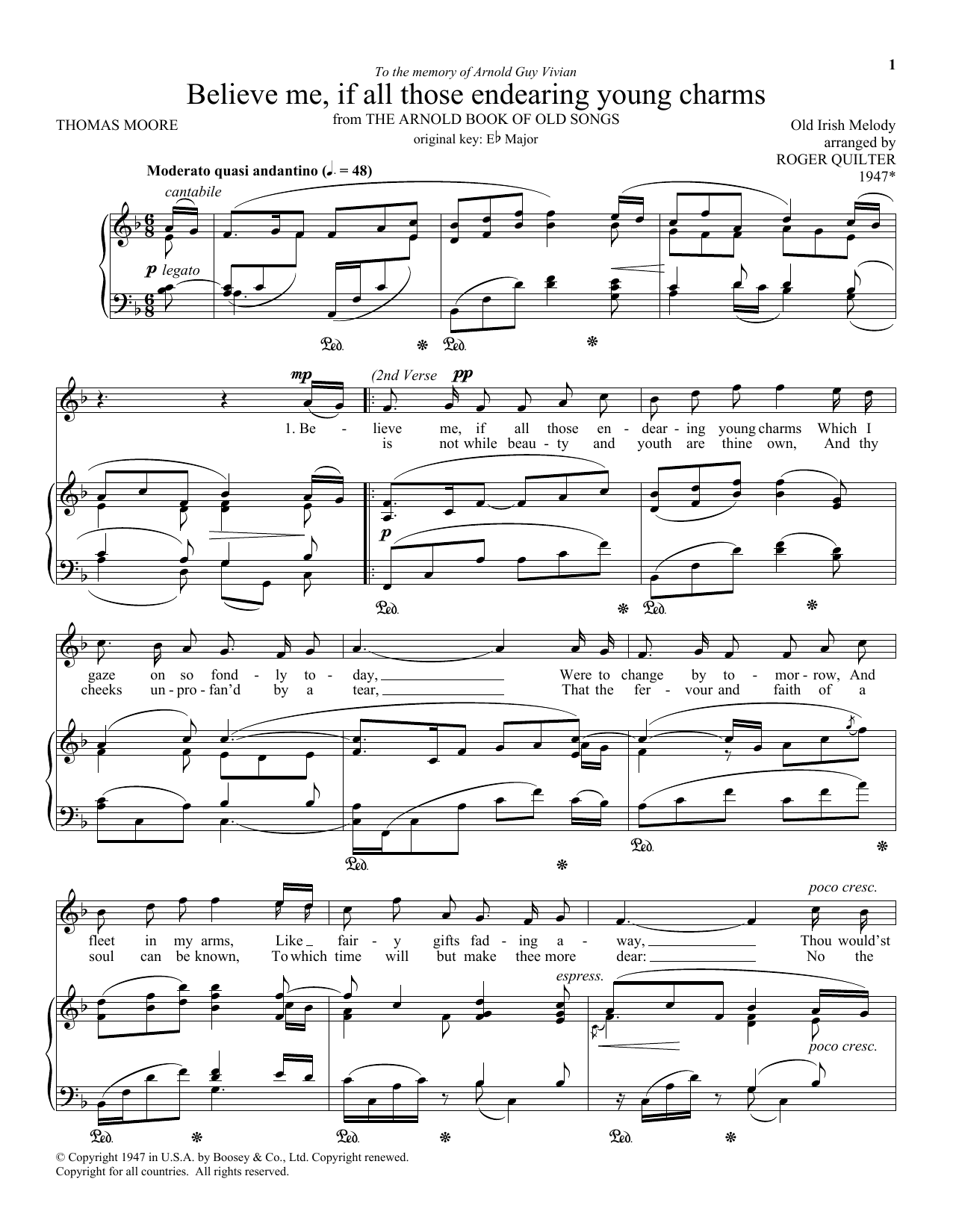 Download Roger Quilter Believe Me, If All Those Endearing Youn Sheet Music