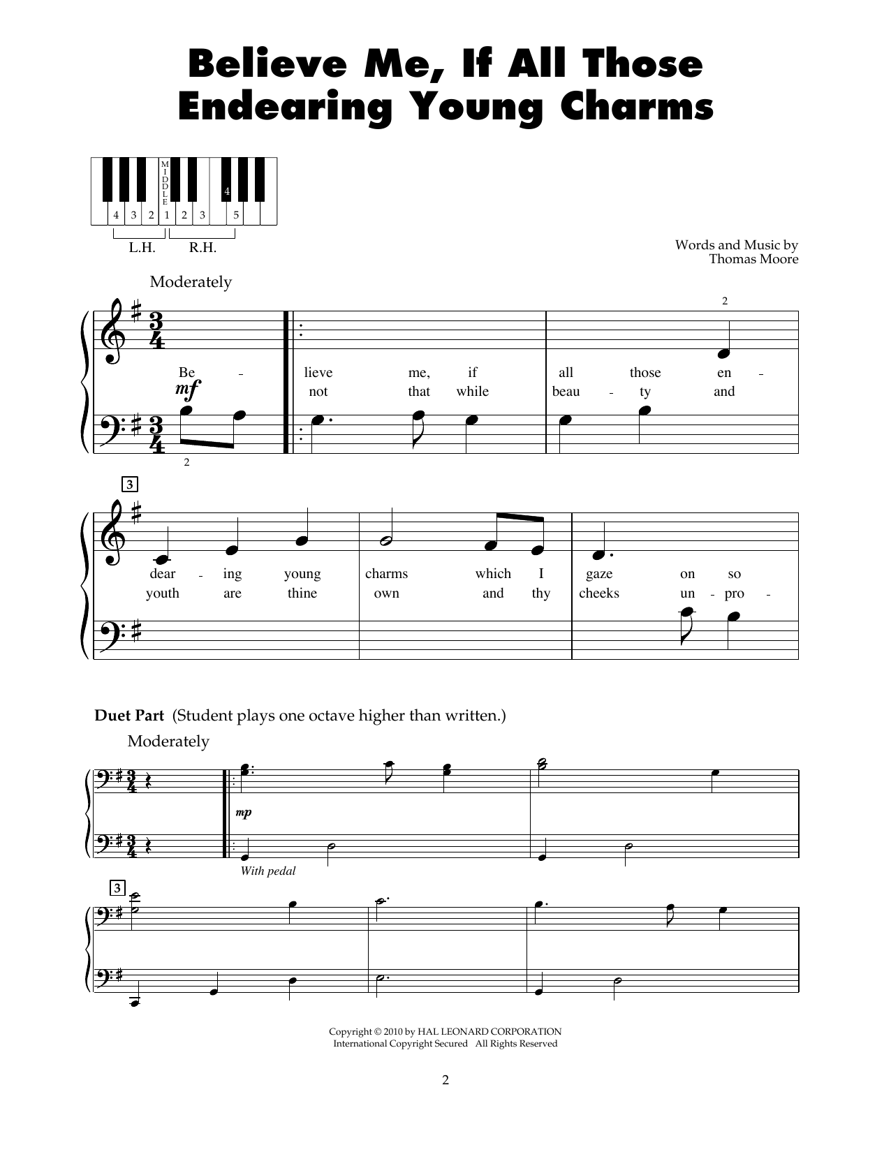 Thomas Moore Believe Me, If All Those Endearing Young Charms sheet music notes printable PDF score