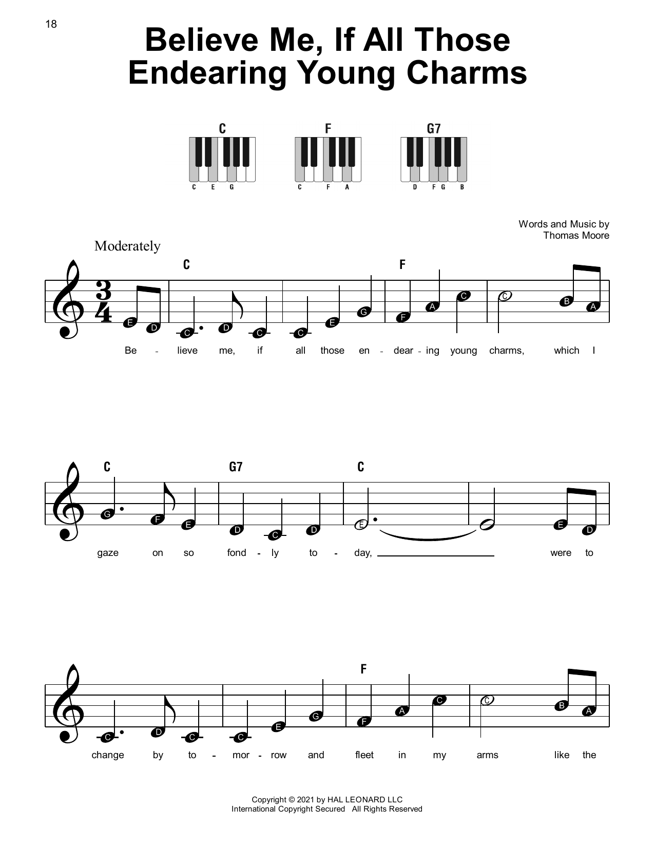 Download Thomas Moore Believe Me, If All Those Endearing Youn Sheet Music