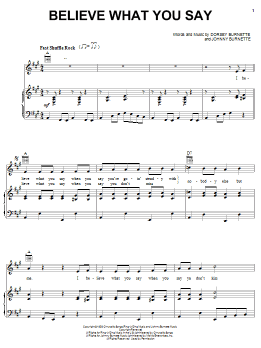 Ricky Nelson Believe What You Say sheet music notes printable PDF score
