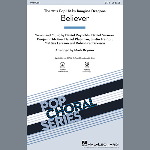 Download Imagine Dragons Believer (arr. Mark Brymer) - Bass Sheet Music and Printable PDF Score for Choir Instrumental Pak