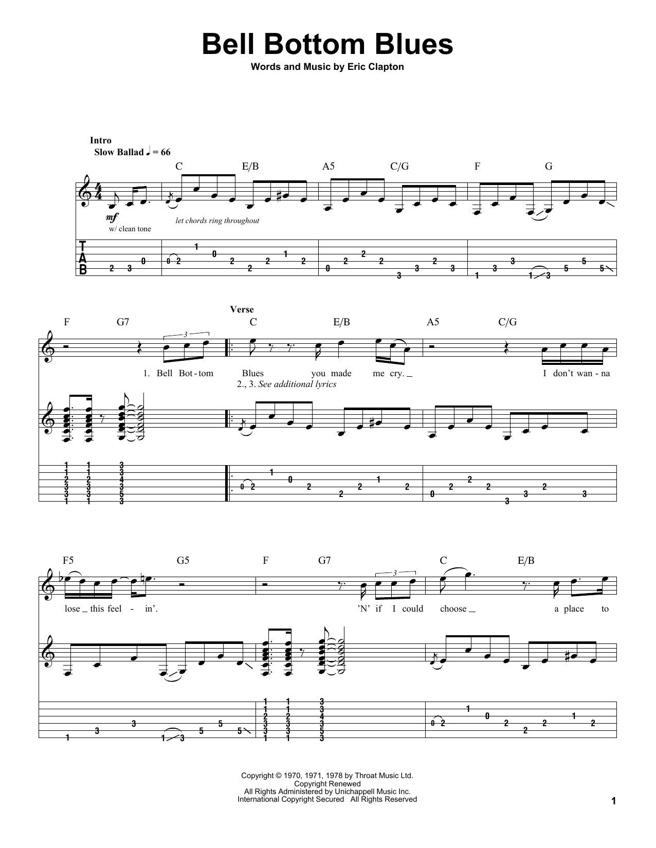 Download Derek And The Dominos Bell Bottom Blues Sheet Music