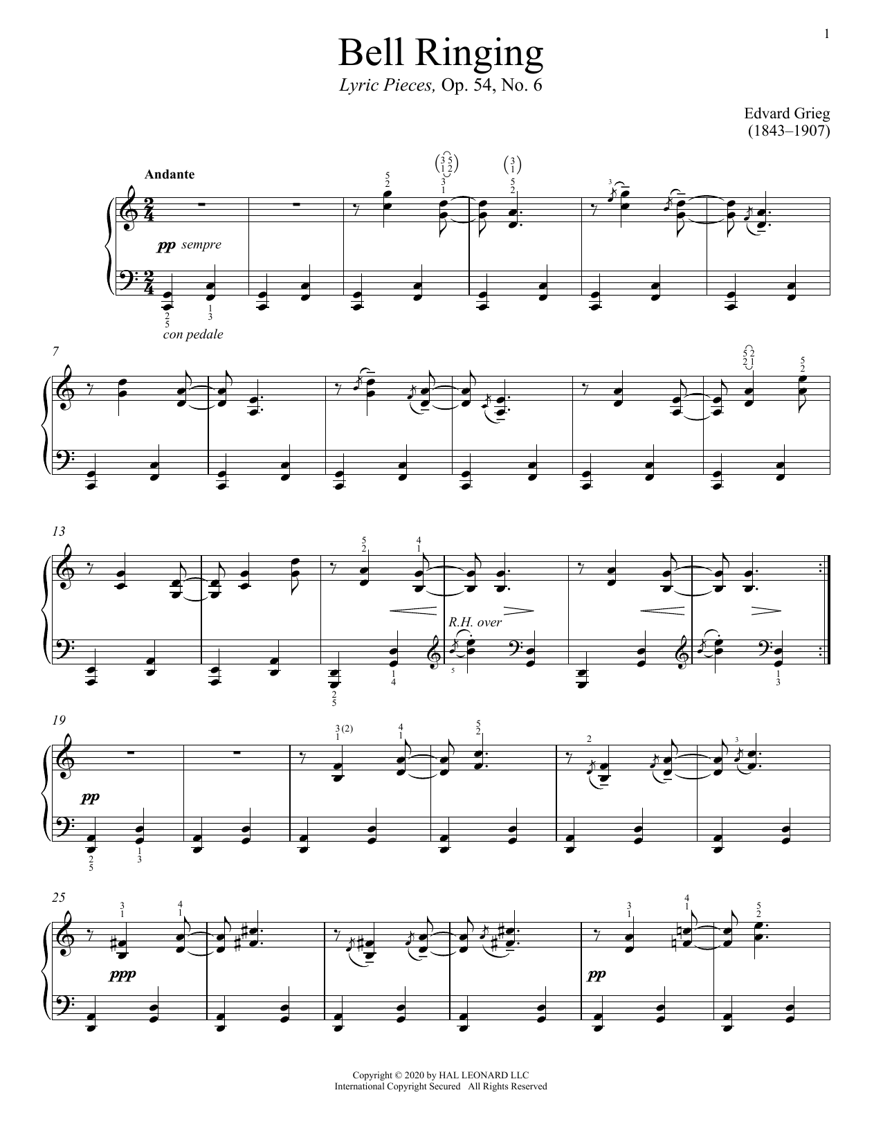 Download Edvard Grieg Bell Ringing, Op. 54, No. 6 Sheet Music