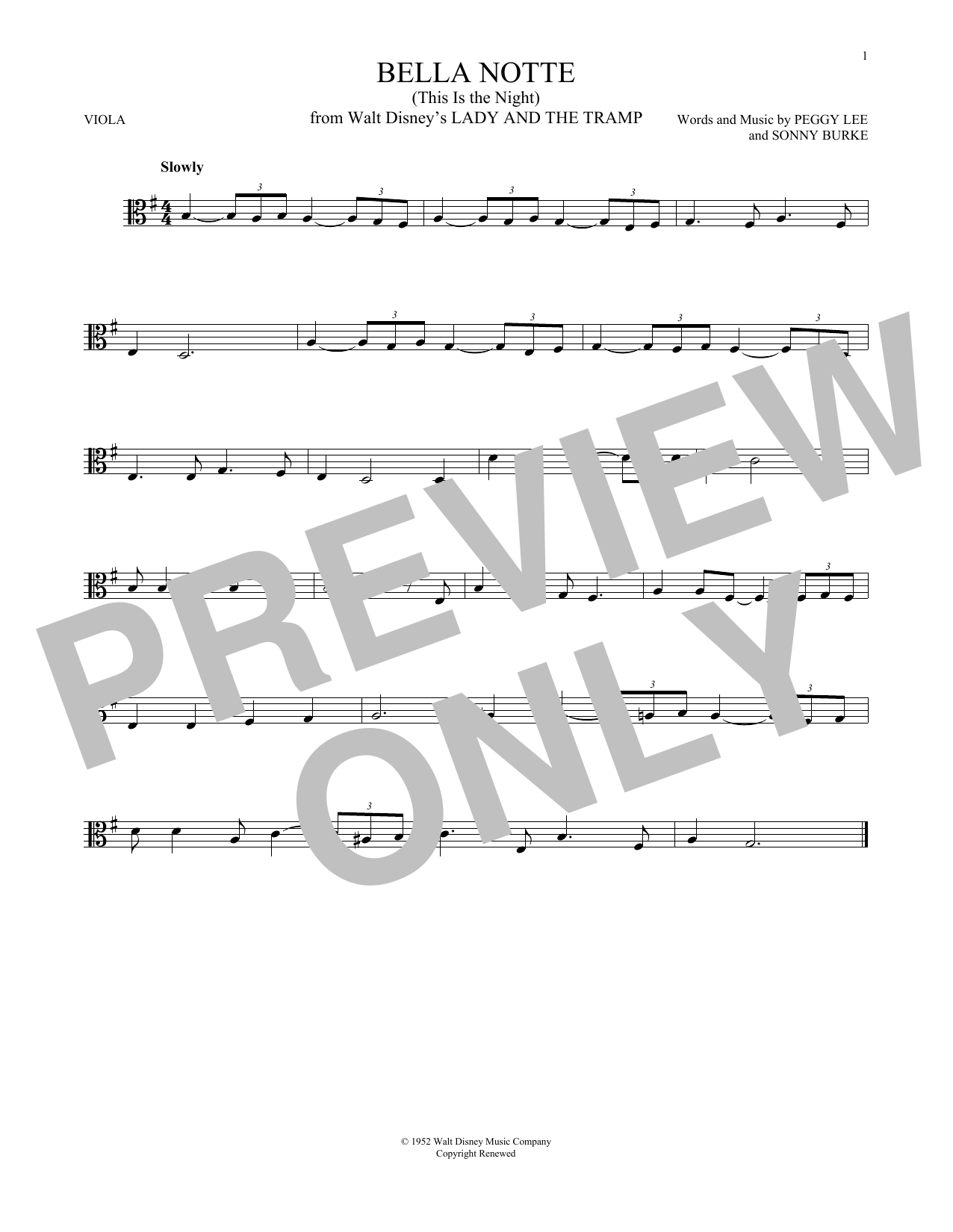 Download Peggy Lee & Sonny Burke Bella Notte (from Lady And The Tramp) Sheet Music