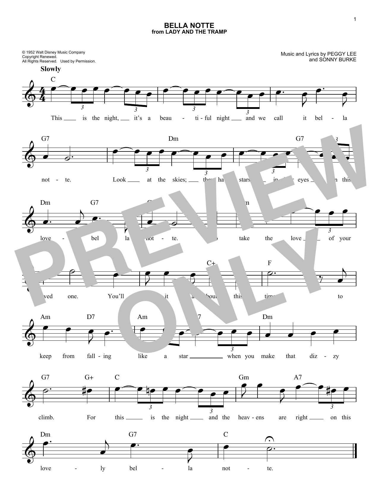 Download Sonny Burke Bella Notte (from Lady And The Tramp) Sheet Music