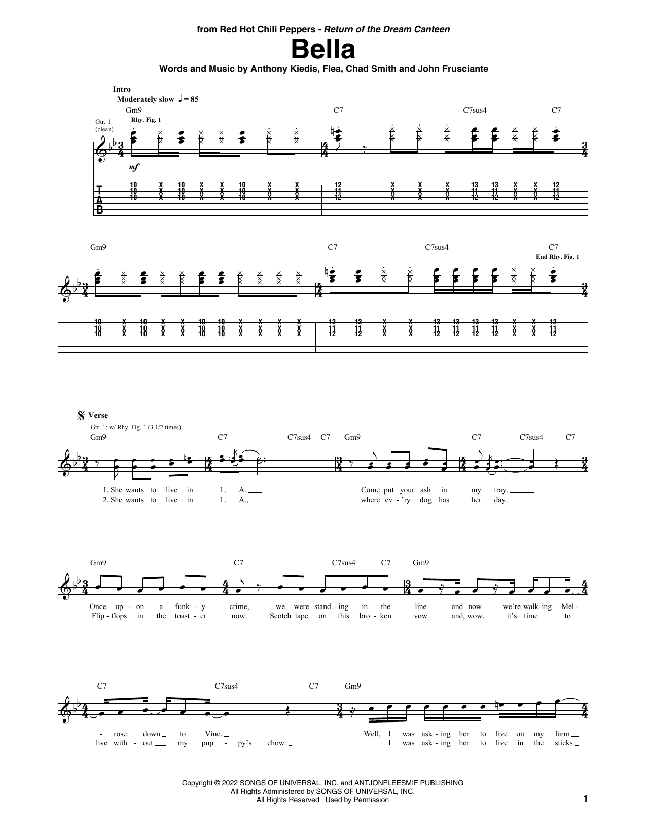 Download Red Hot Chili Peppers Bella Sheet Music