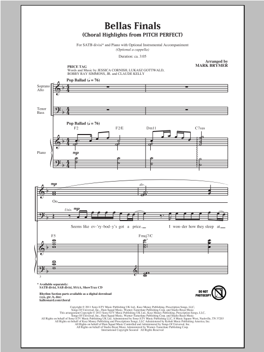 Download Pitch Perfect (Movie) Bellas Finals (Choral Highlights from P Sheet Music