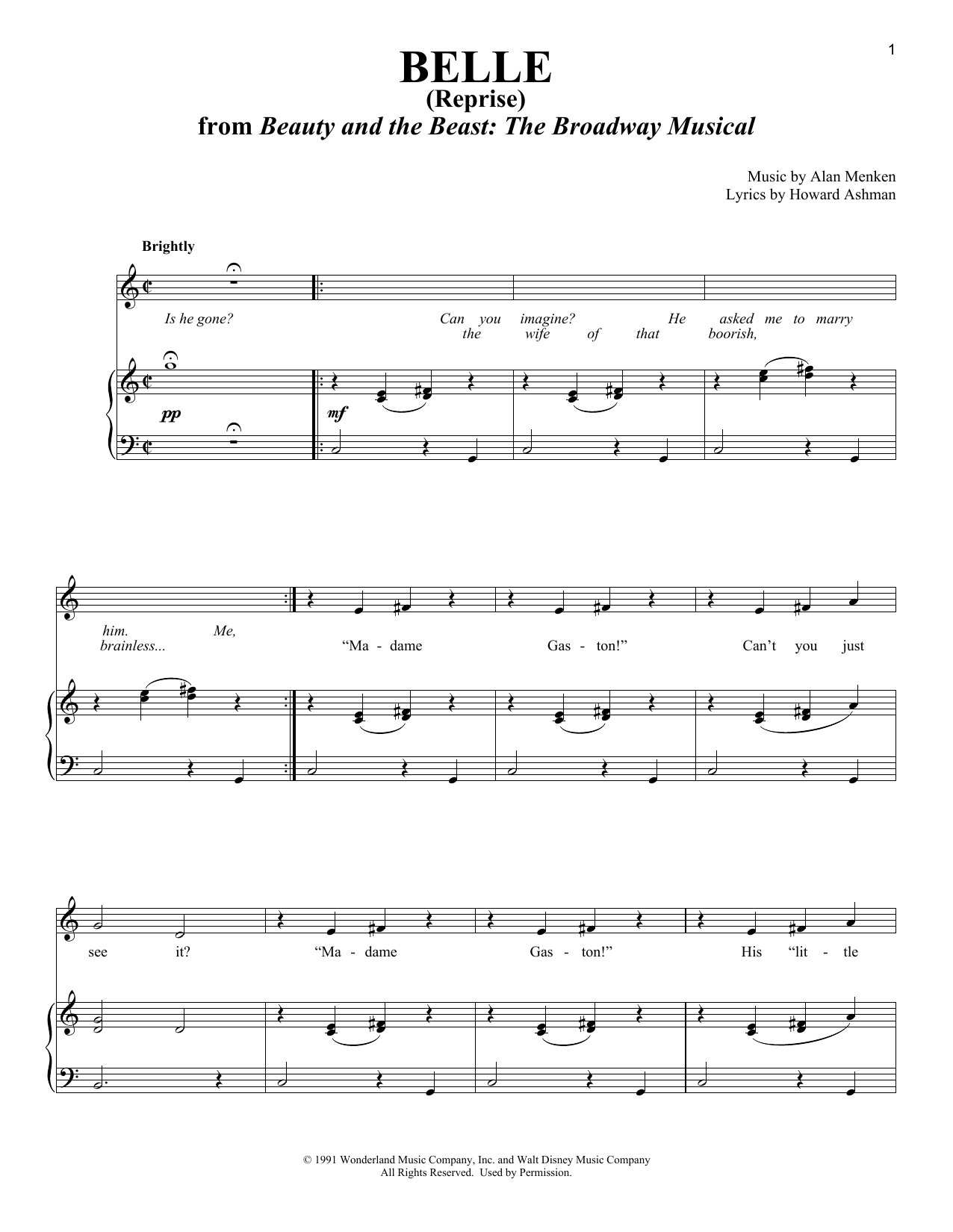 Download Alan Menken Belle (Reprise) (from Beauty And The Be Sheet Music
