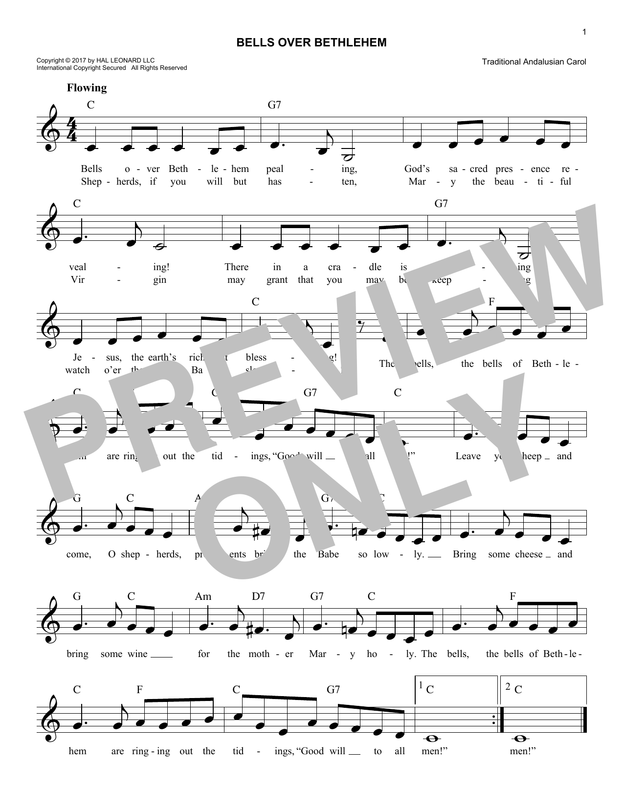 Download Traditional Andalusian Carol Bells Over Bethlehem Sheet Music