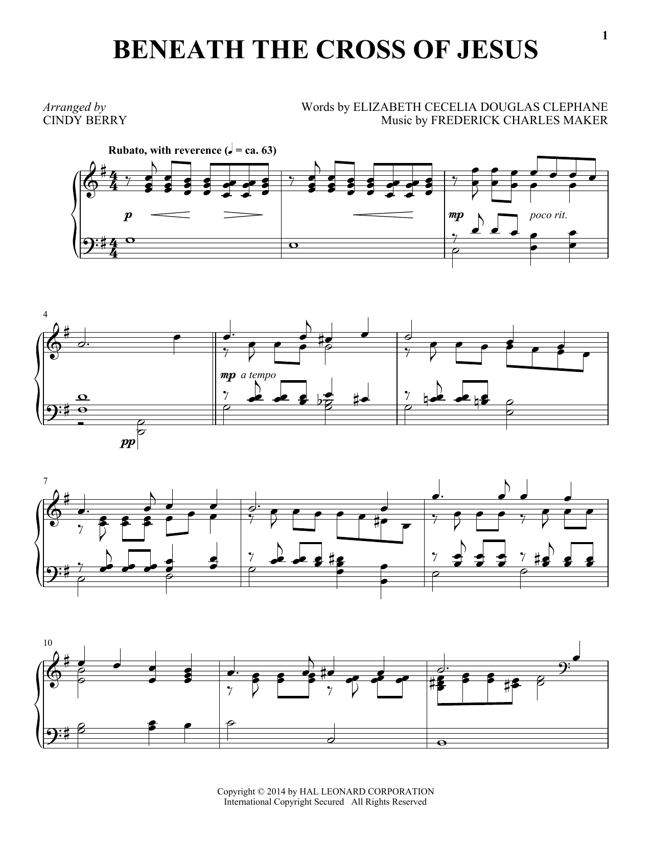 Download Cindy Berry Beneath The Cross Of Jesus Sheet Music