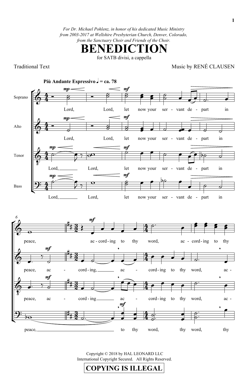 Download Rene Clausen Benediction Sheet Music