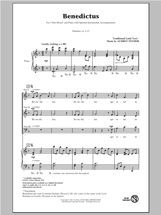 Download Audrey Snyder Benedictus Sheet Music