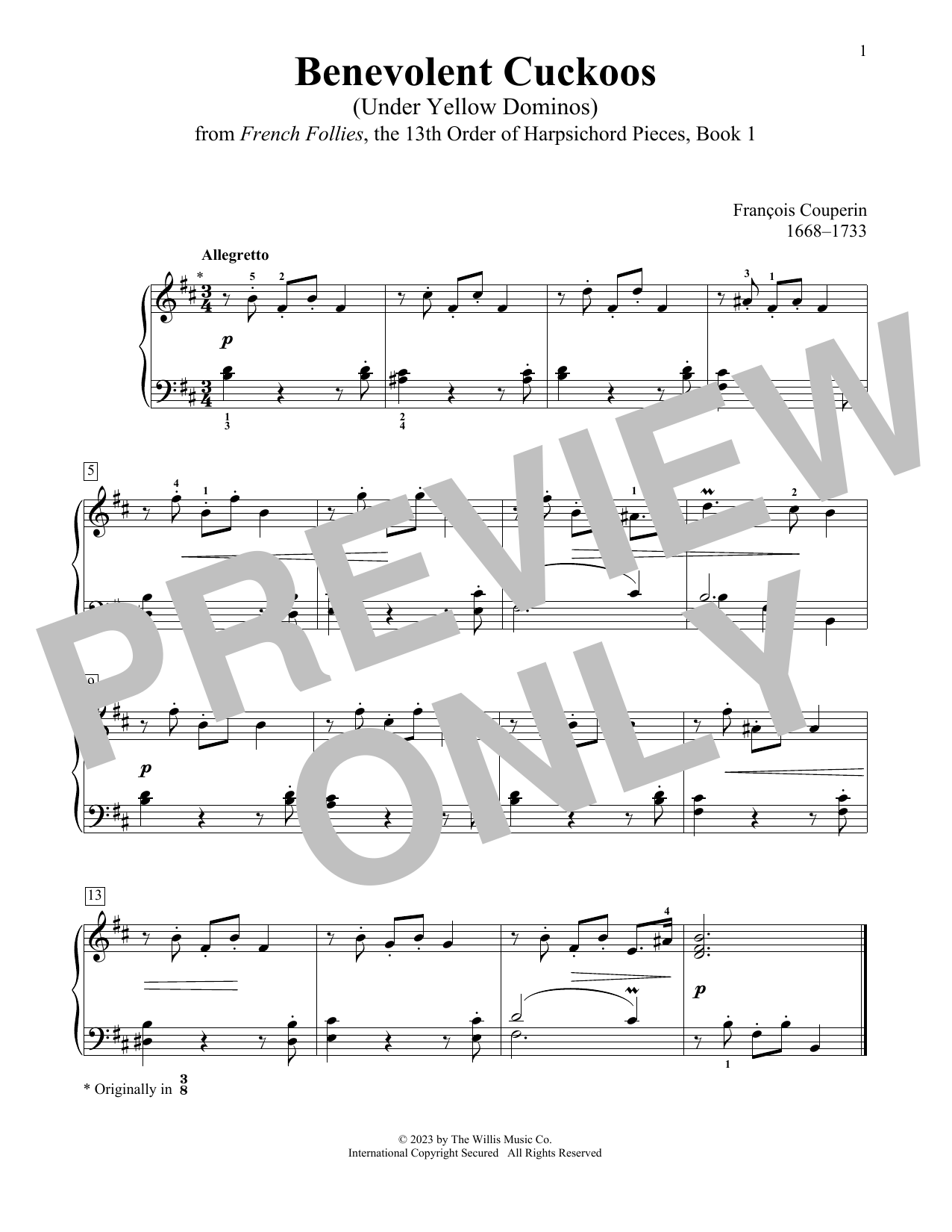 Francois Couperin Benevolent Cuckoos (Under Yellow Dominos) sheet music notes printable PDF score