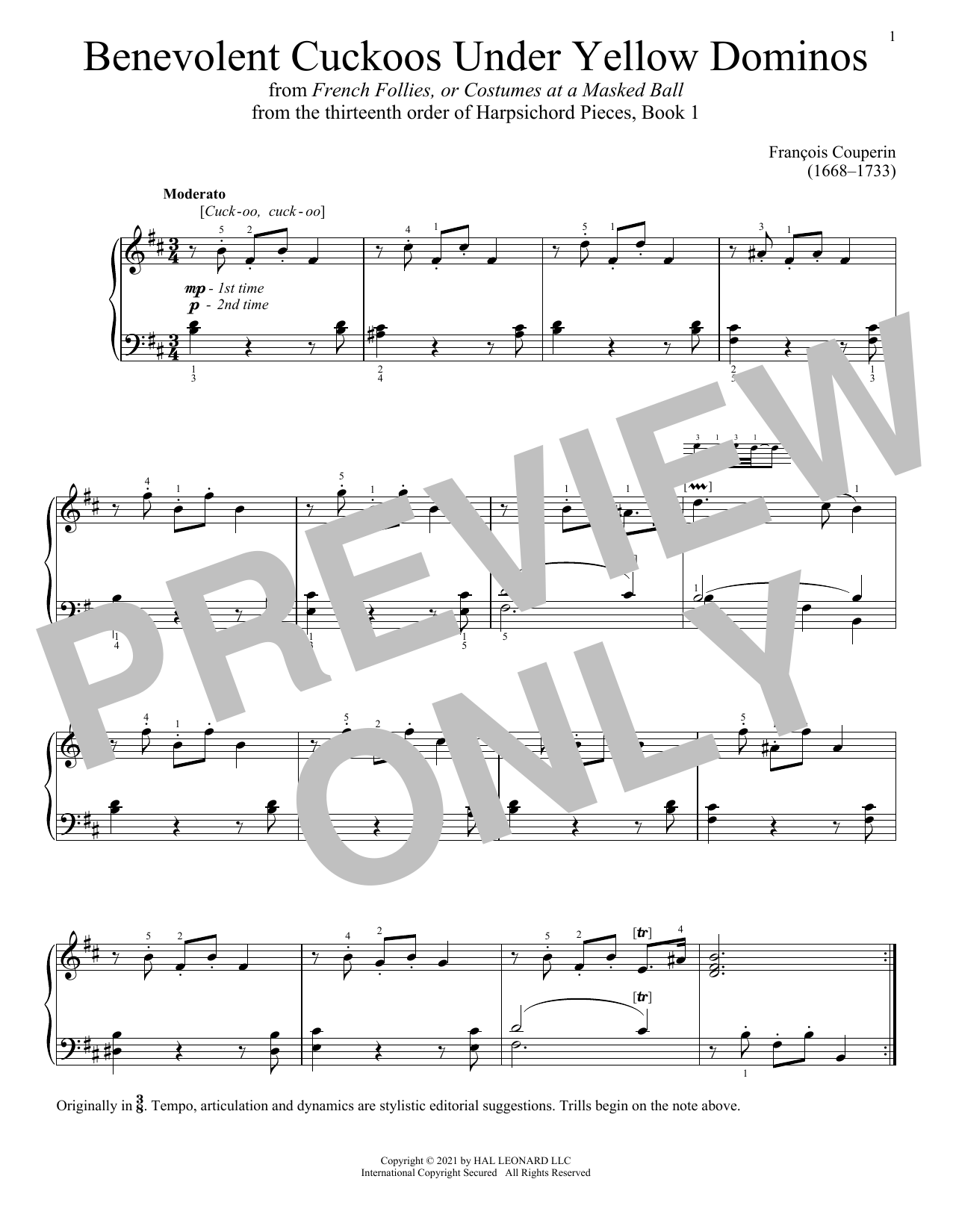 Download Francois Couperin Benevolent Cuckoos Under Yellow Dominos Sheet Music