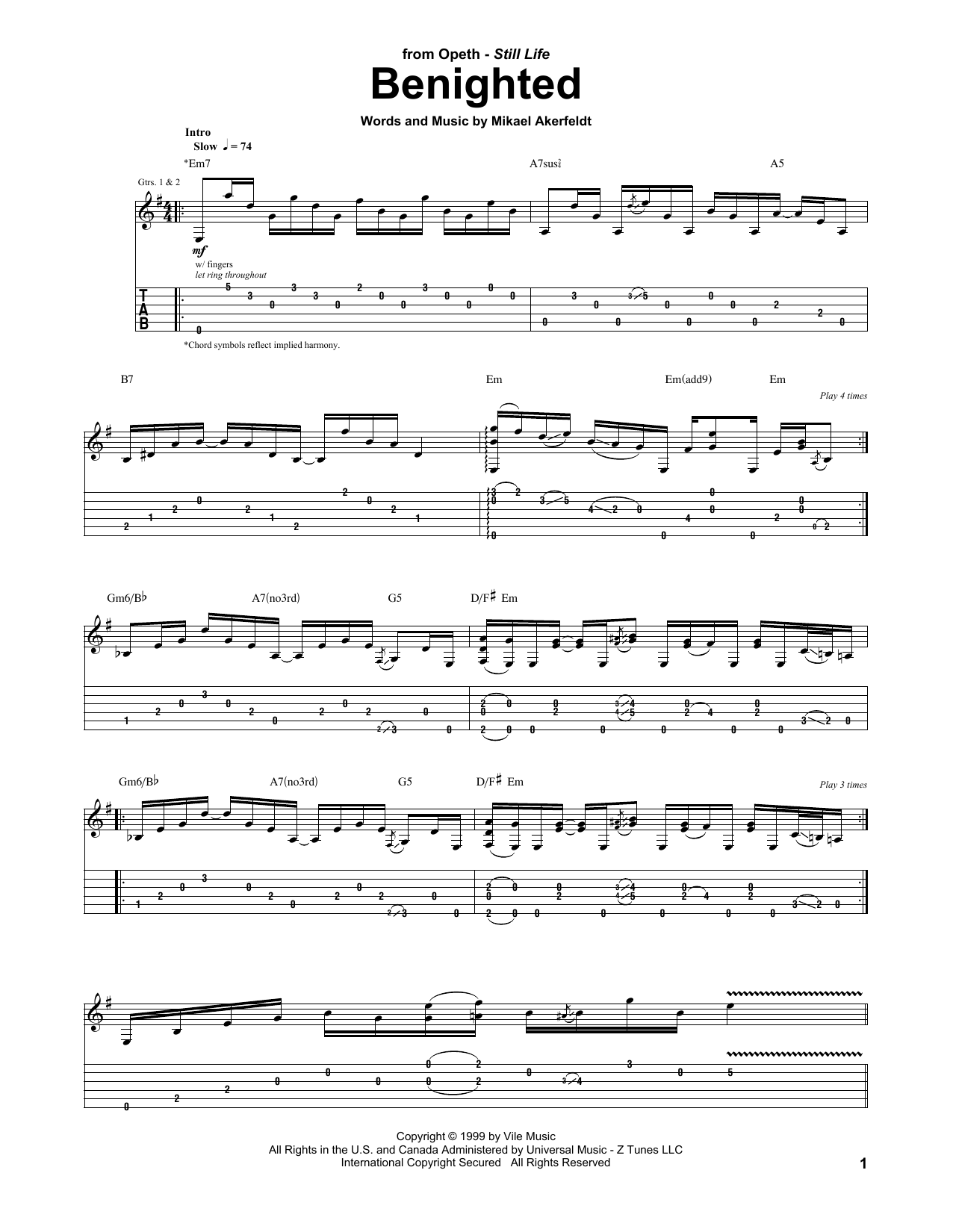 Download Opeth Benighted Sheet Music