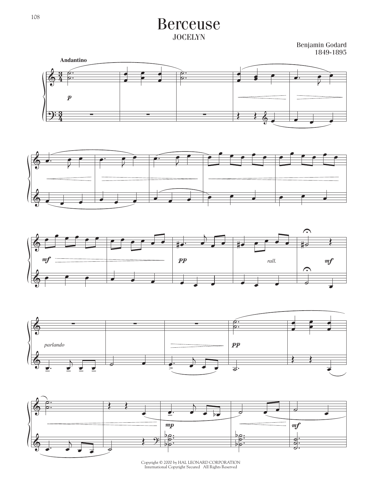 Benjamin Godard Berceuse sheet music notes printable PDF score
