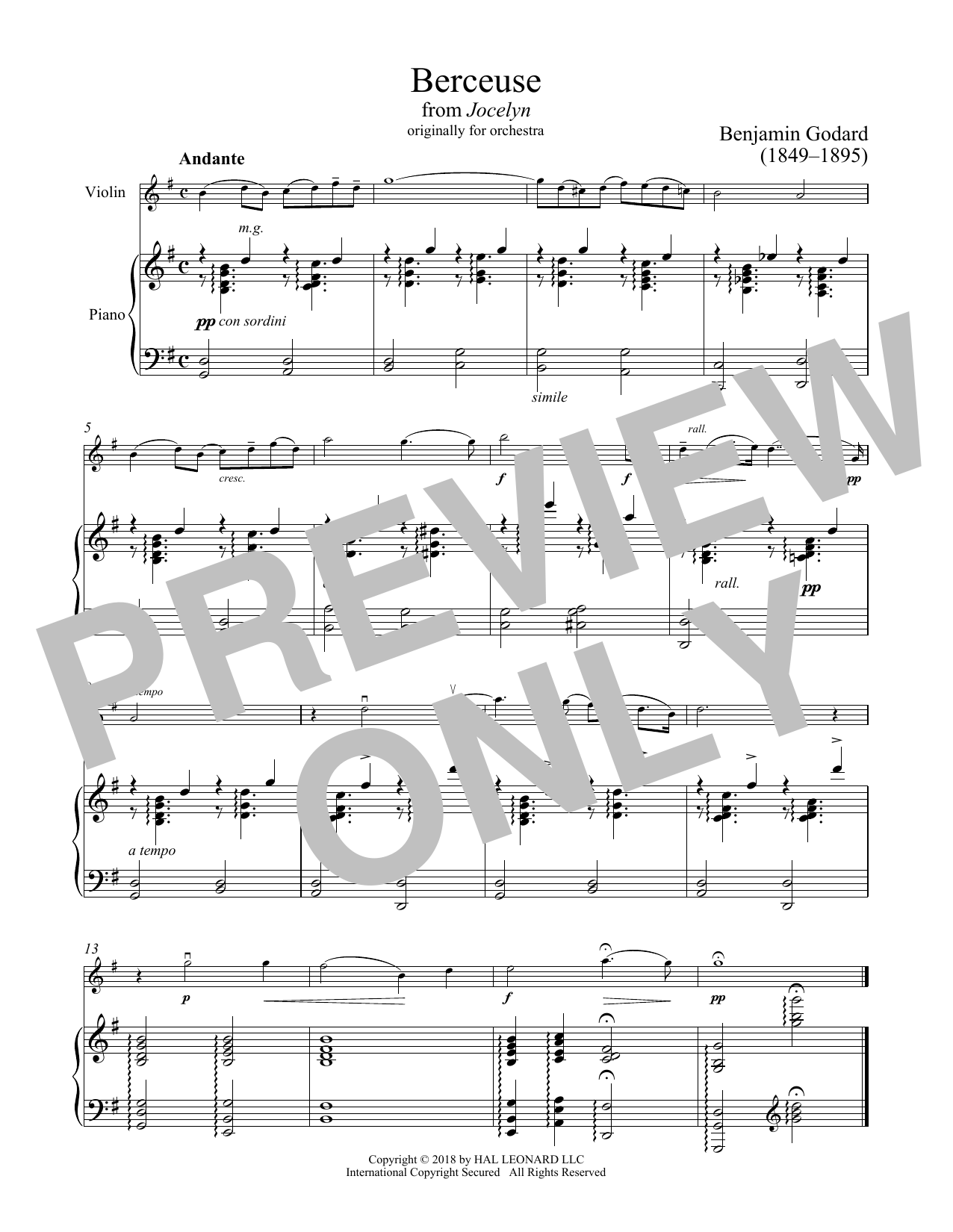 Download Benjamin Godard Berceuse Sheet Music