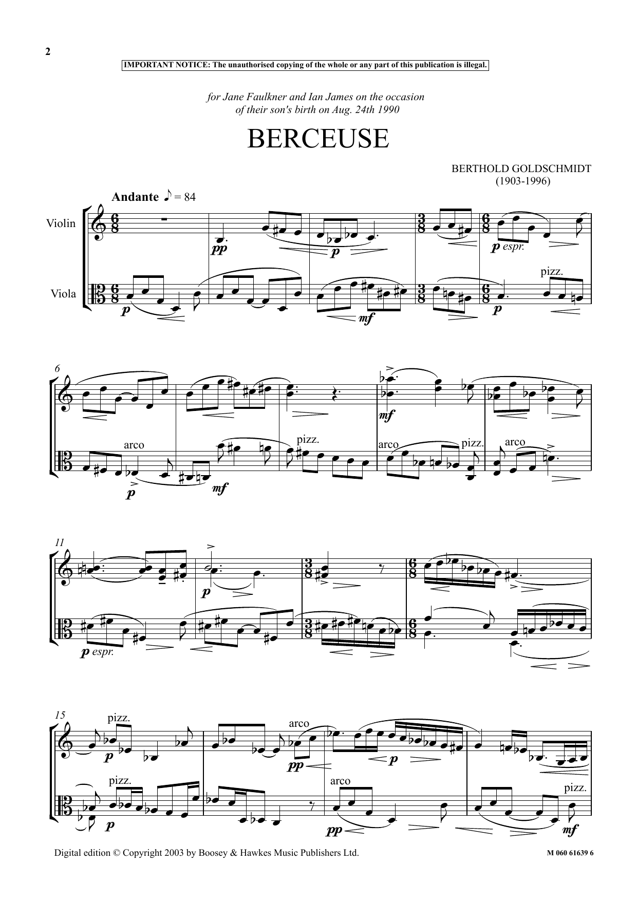 Download Berthold Goldschmidt Berceuse Sheet Music