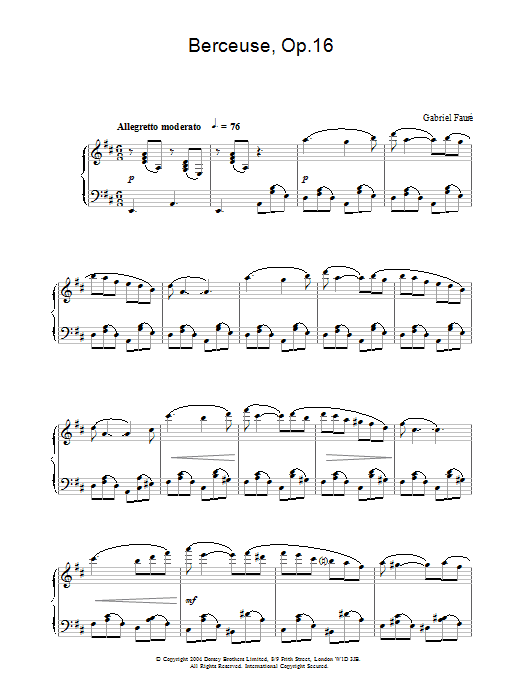 Download Gabriel Fauré Berceuse, Op.16 Sheet Music
