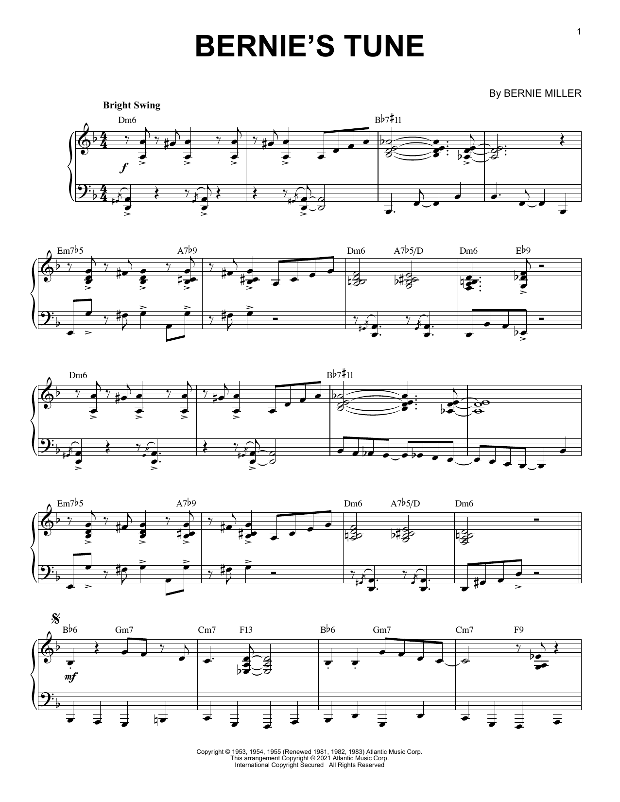 Download Mike Stoller Bernie's Tune [Jazz version] (arr. Bren Sheet Music