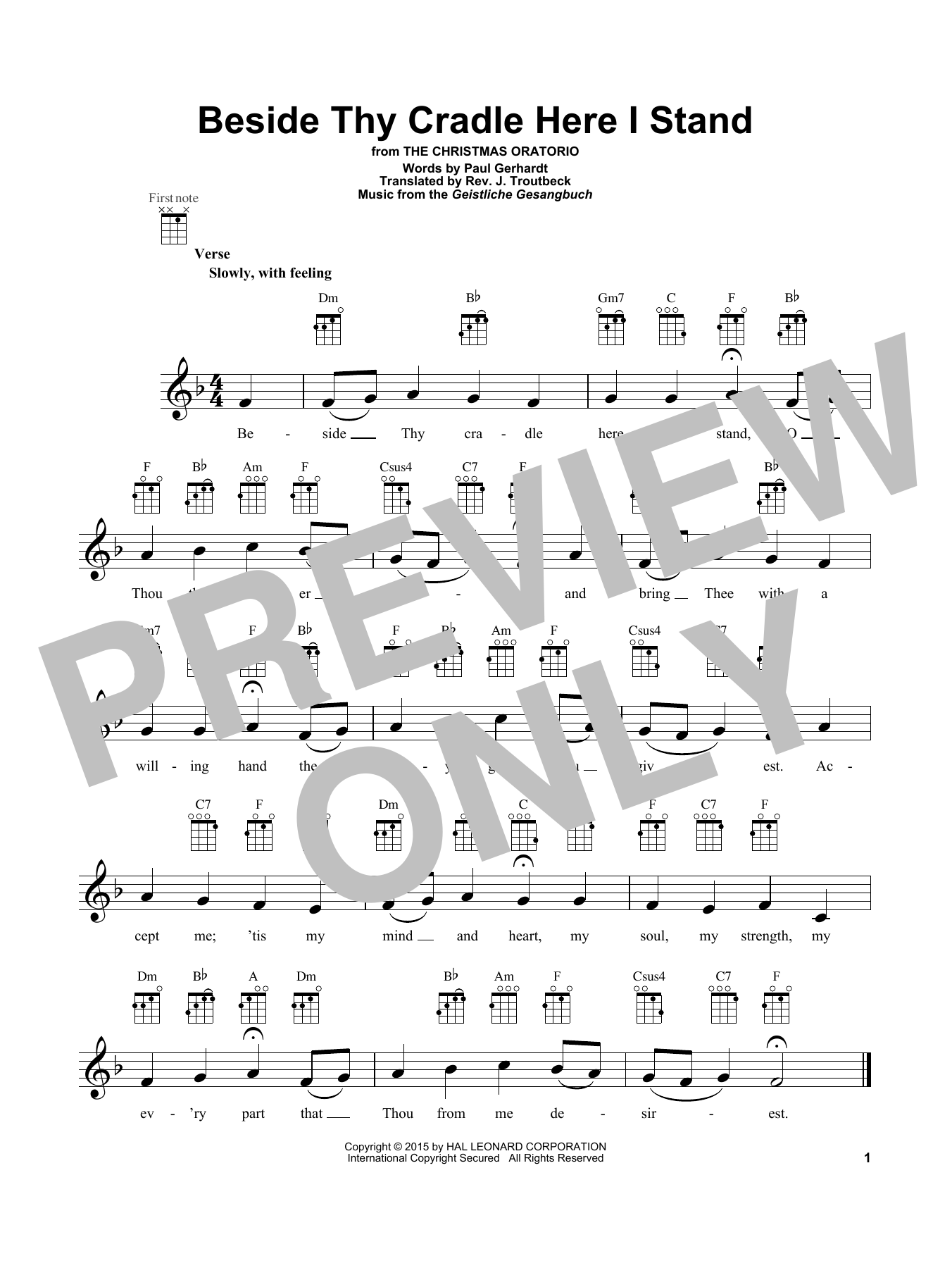 Download Rev. J. Troutbeck (trans.) Beside Thy Cradle Here I Stand Sheet Music