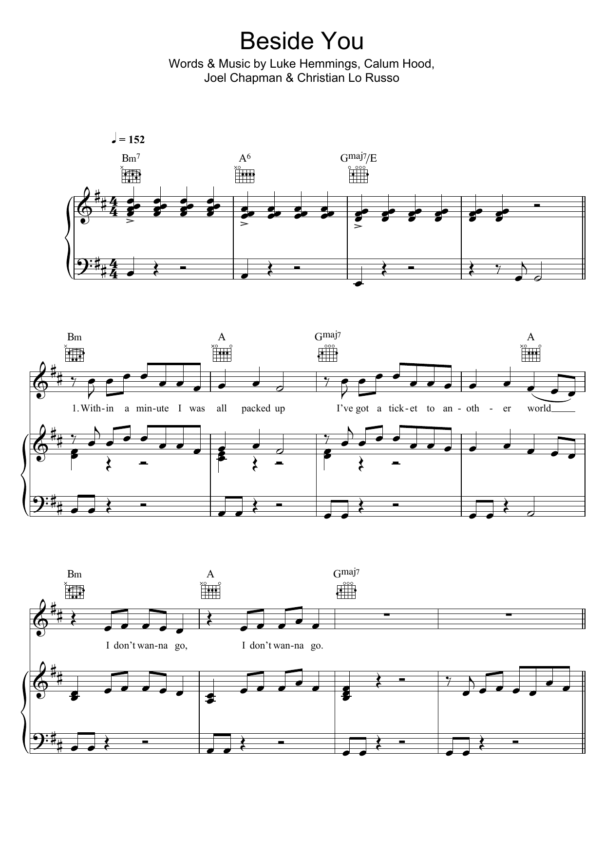 Download 5 Seconds of Summer Beside You Sheet Music