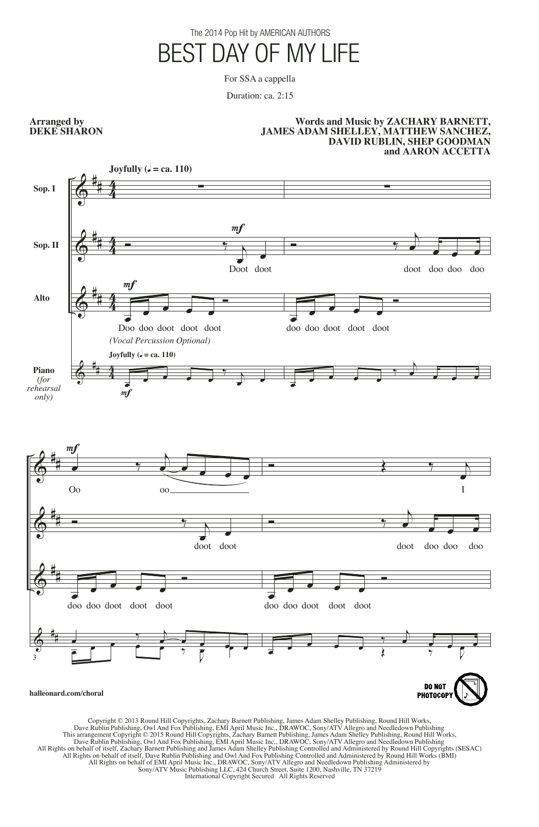 Download American Authors Best Day Of My Life (arr. Deke Sharon) Sheet Music