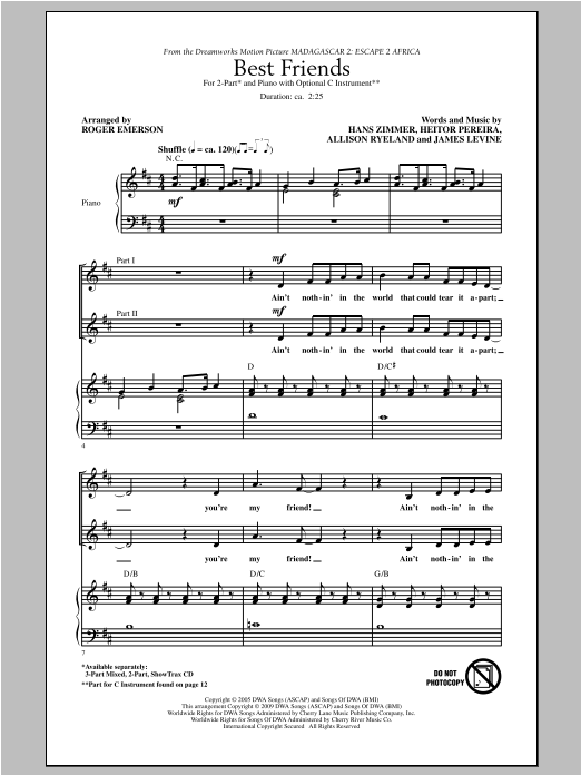 Download Roger Emerson Best Friends (from Madagascar 2: Escape Sheet Music