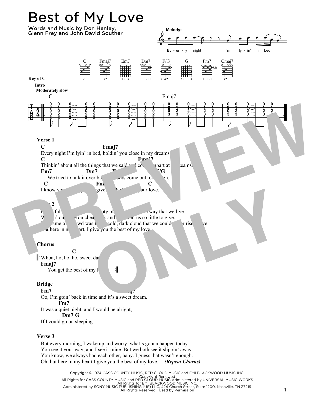 Eagles Best Of My Love sheet music notes printable PDF score