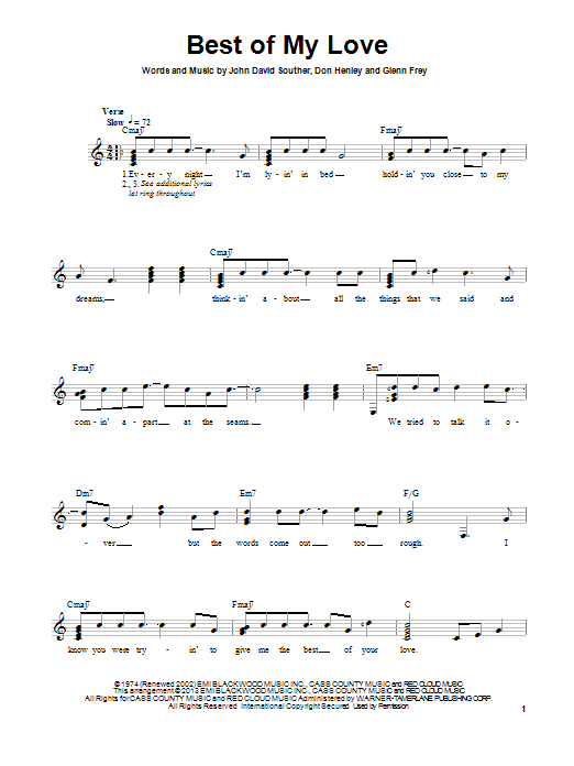 Download Eagles Best Of My Love Sheet Music